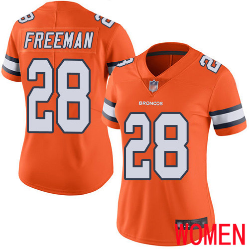 Women Denver Broncos 28 Royce Freeman Limited Orange Rush Vapor Untouchable Football NFL Jersey